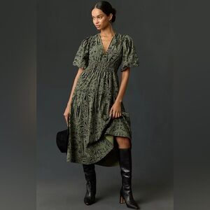 Anthropologie: Pilcro Corduroy Ruched Printed Midi Dress